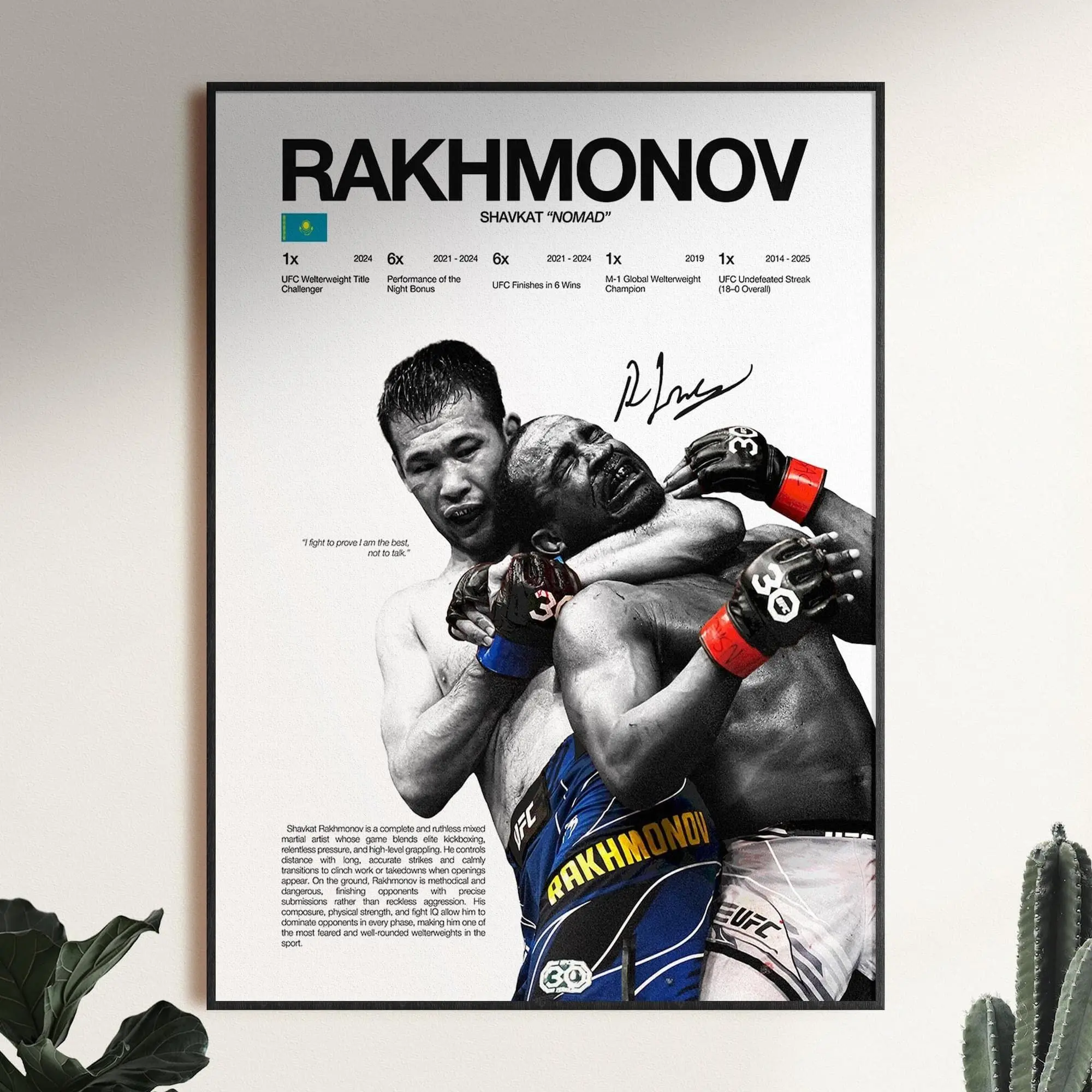 Shavkat Rakhmonov Poster, UFC Wall Art Print,  Fighter Poster, Gym Wall Decor, UFC Fan Room Decor ( Unframed - Print Only )