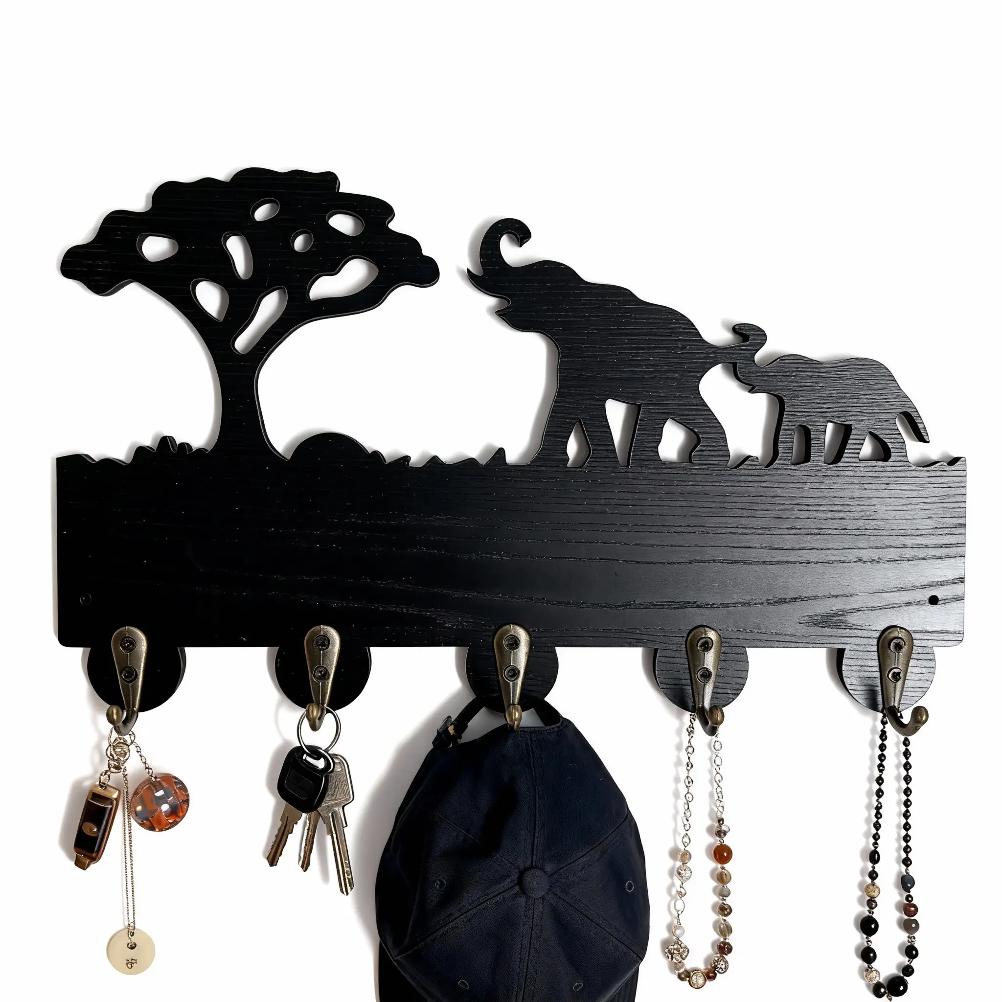 Jungle Elephant Shaped Wooden Key Holder, Multi-Functional Hook, Convenient Hook, Wall Mounted Key Rack, Suitable for Entrance, Front Door, Kitchen, Hallway, Living Room, Decorative Key Hook