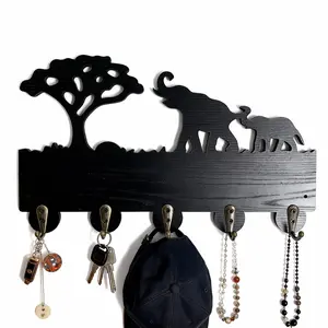Jungle Elephant Shaped Wooden Key Holder, Multi-Functional Hook, Wall Mounted Key Rack, Suitable for Entrance, Front Door, Kitchen, Hallway, Living Room