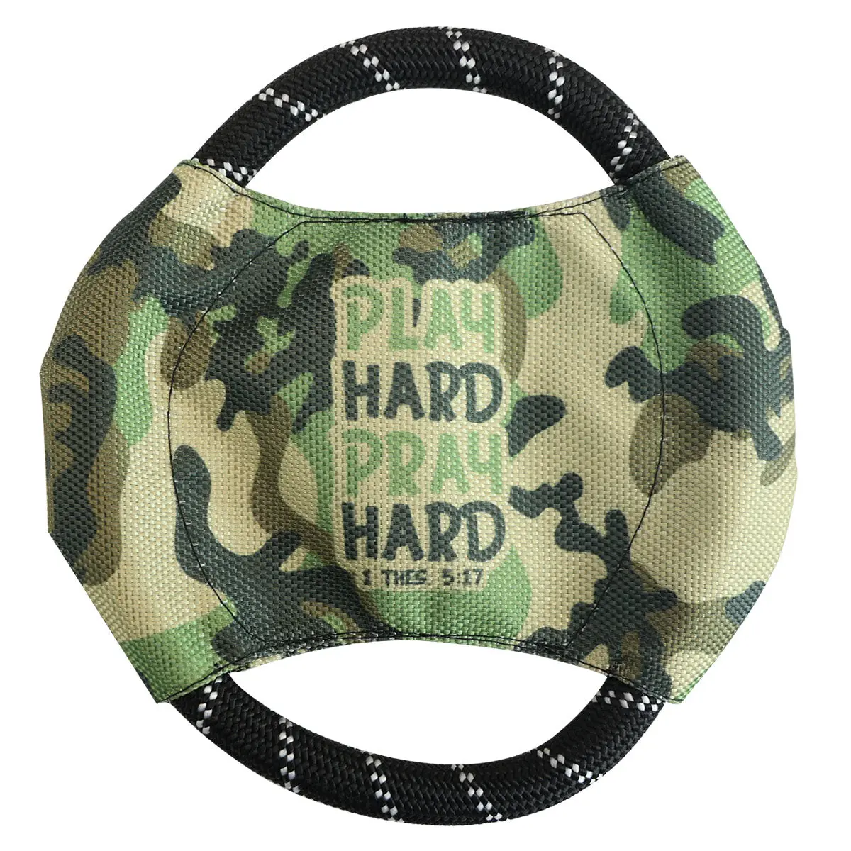 Paws & Pray Inspirational Camo Rope Disc for Dogs, 1680D Polyester Oxford Cloth, 7.5" Diameter, Great for Indoor and Outdoor Fun
