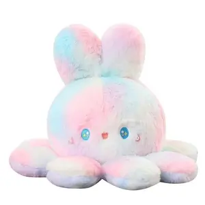 Stuffed Animal 20-50cm Fluffy Flip Plush Toy Colorful Rabbit Octopus Double Face Reversed Cosplay Plushie Peluche Cuddly Gifts