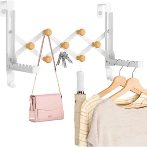 Over The Door Hooks with 7  Hooks, Foldable Collapsible Clothes Drying Rack & Towel Hanger, Space-Saving Door Organizer for Laundry, Coat, Bedroom, Dorm and Bathroom