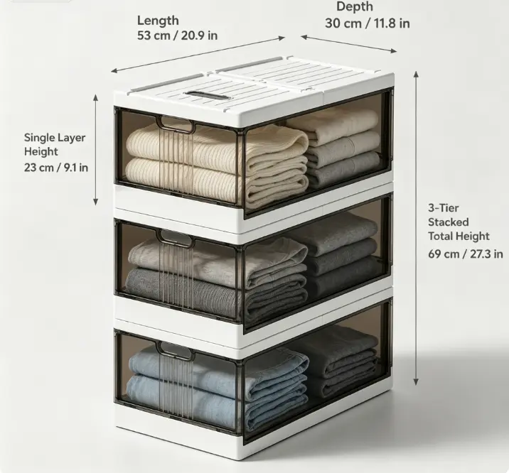 Multi-functional Foldable Rectangular Transparent Compact Plastic Storage Box, Home Organizer for Closet - Bedroom Use