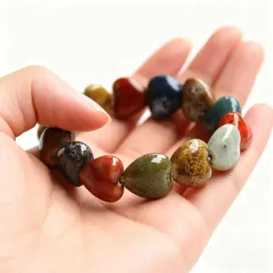 Bohemian Ceramic Bracelet - Multicolor Volcanic Rock & Heart-Shaped Porcelain Beads Full Strand Bracelet