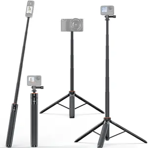 Vrig Tp-21 Extendable Selfie Stick Tripod, Compatible with Gopro Max Hero Series, Dji Osmo Action, Insta 360 One R, 55.1 Inch Extension, Camera