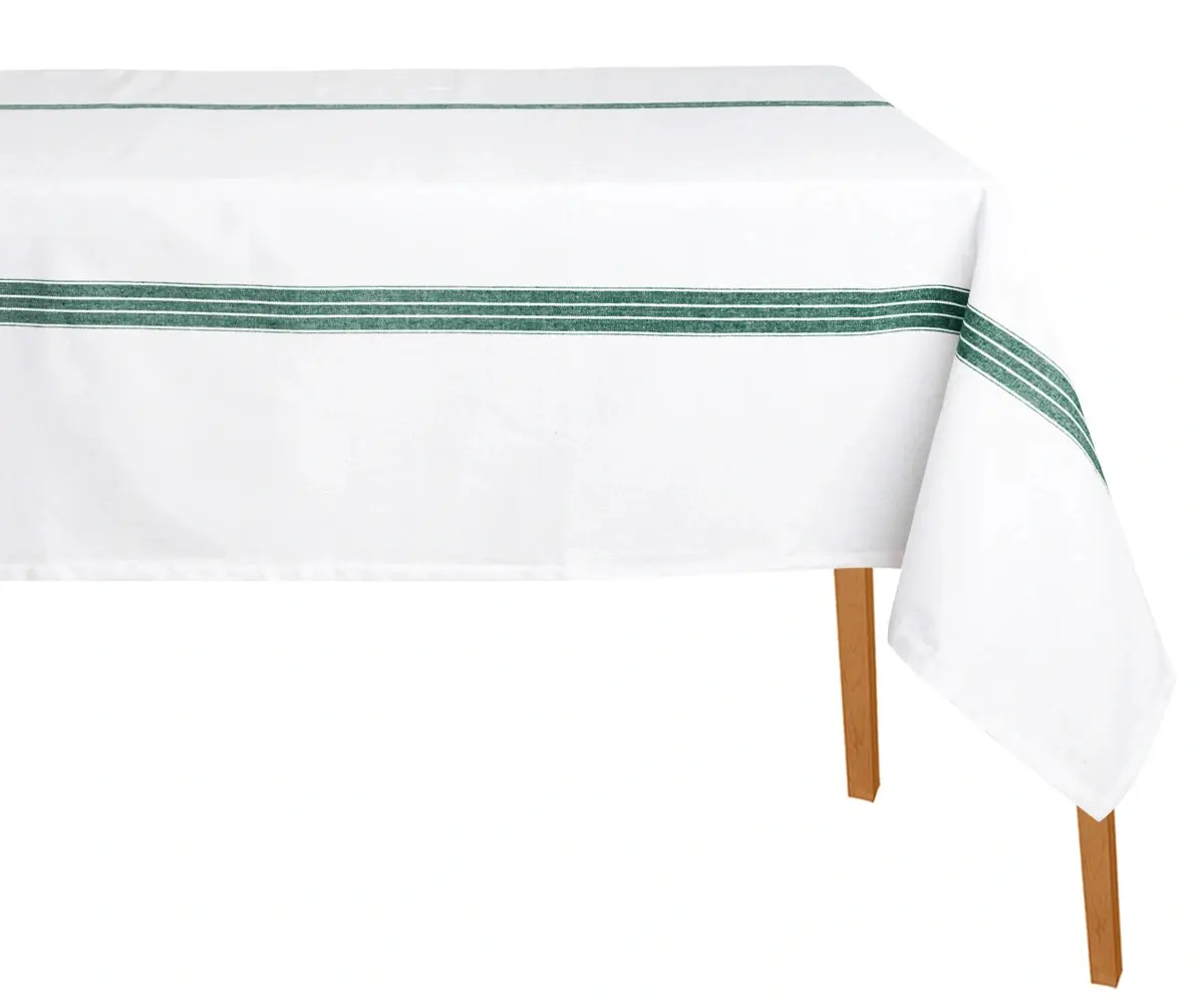 White Cotton Tablecloth - Green Striped