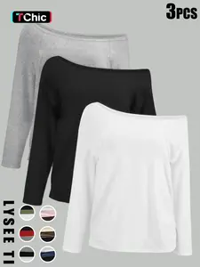 26 Valentine's Day 3pcs women's casual simple pullover, women's black, white, gray, multi-color three piece set, long sleeved top