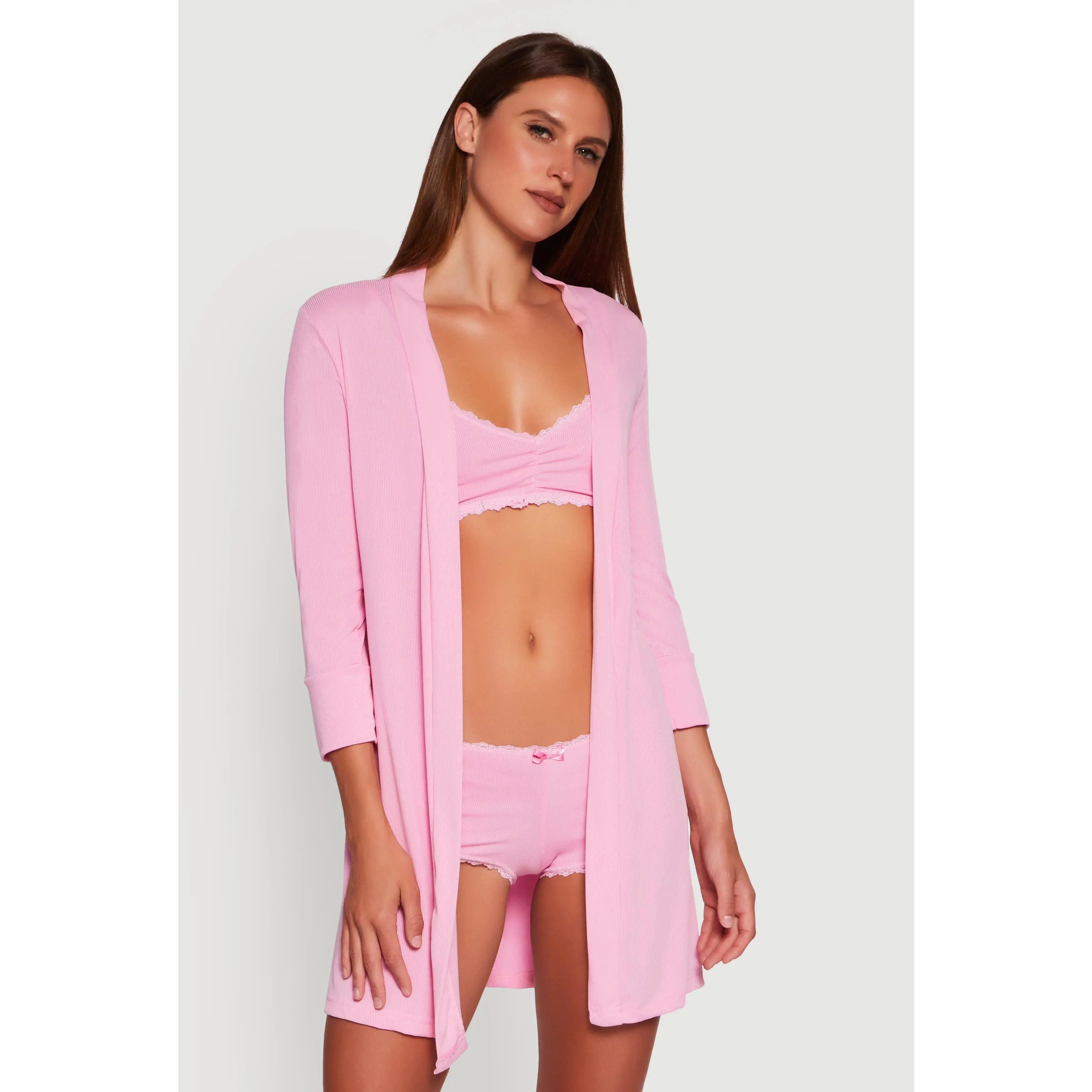 Rib Knit Pajama Bralette and Boyshort Panty with Robe