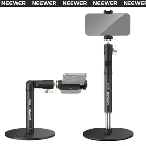 NEEWER MT010 Phone Stand for Desk, Adjustable Office Table Phone Holder Mount Compatible with iPhone/Android, 360° Ball Head, Foldable Arm, Weighted Metal Base, best for creators/vlogger/blogger, Fit for Zoom, Video, Record Filming