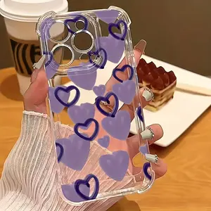 Purple Heart Phone Case with Transparent TPU Air Cushion Four-Corner Drop Protection, Suitable for iPhone 17 16 Pro Max, 15, 14 Plus, 13, 12, 11 Protective Cover. Christmas Gift, New Year Gift, Easter Gift, Halloween Gift, for Friends