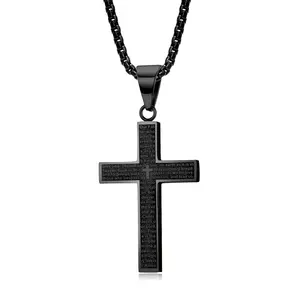 Stainless Steel Mens Womens Cross Necklace Lord's Prayer Pendant
