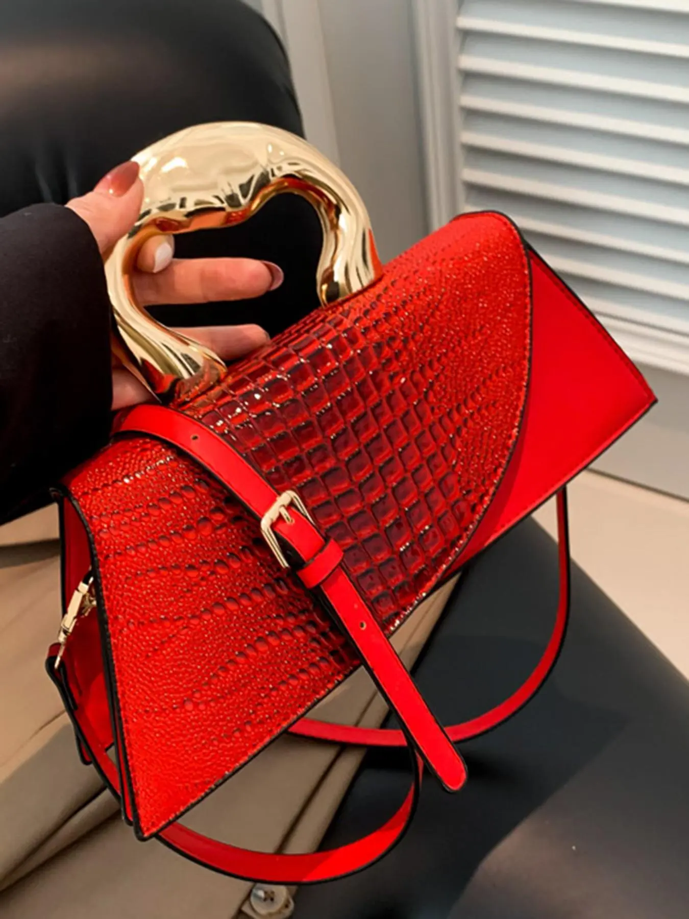 Women's Elegant Crocodile Embossed Crossbody Bag, Fashionable Solid Color Shoulder Bag for Daily Used, Crossbody Clutch Purse, Casual Trendy Versatile High-quality Daily Commuting Bags, Handbag Shoulder Bag, Crossbody Shoulder Purses
