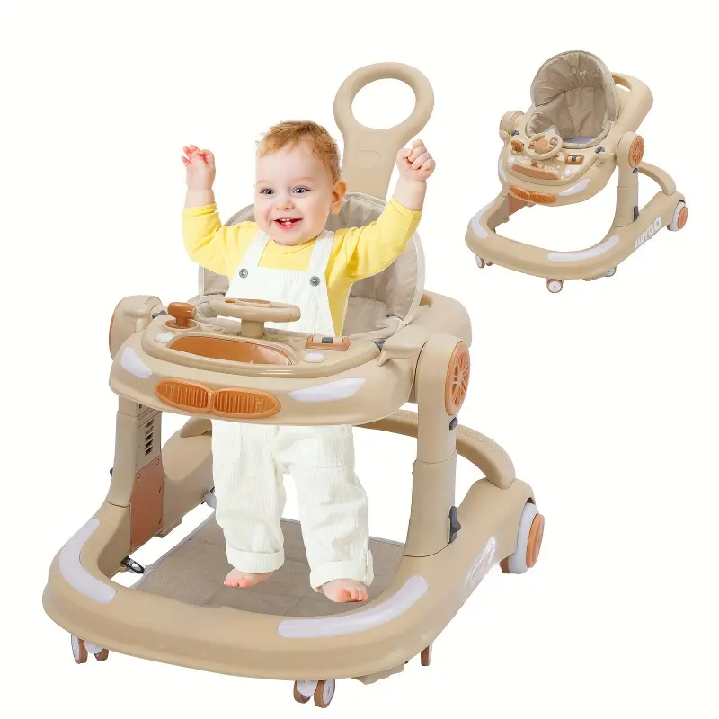 5-in-1 Foldable Convertible Baby Walker & Activity Center - Adjustable Height, Toy Tray, Washable Flexible Wheels, Developmental Bedside Bassinet for Baby, Outdoor Learning-to-Walk Device, Suitable for 6-Month to 2-Year-Olds