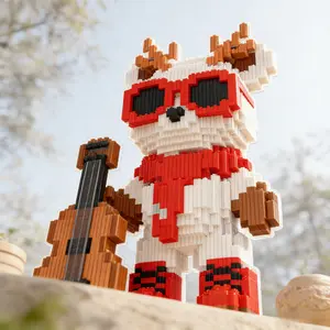 Christmas Bear Building Block Toy Set, Creative DIY Assembly Kit, Home Decor, Gift for Friends, Develop Hand Skills, Holiday Present