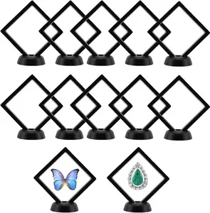 10PCS 3D Floating Frame Case, Challenge Coin Display Frame, Coin Display Holder Stands, Black 3D Floating Frames for Ring Necklace Bracelet Earring, AA Medallion, Shells, Fossils, Gemstones, Minerals, Rocks