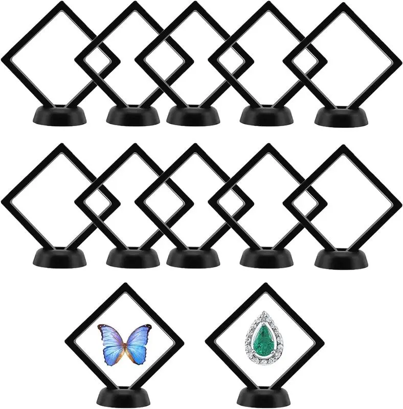10PCS 3D Floating Frame Case, Challenge Coin Display Frame, Coin Display Holder Stands, Black 3D Floating Frames for Ring Necklace Bracelet Earring, AA Medallion, Shells, Fossils, Gemstones, Minerals, Rocks