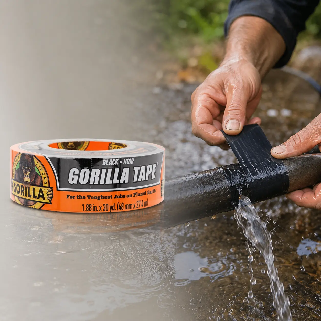 Gorilla 30 yd Black Duct Tape 3X Stronger Duct Tape, Heavy Duty Duct Tape, Waterproof Tape, Outdoor Duct Tape, All Surface Tape, Reinforced Duct Tape, Permanent Repair Tape.