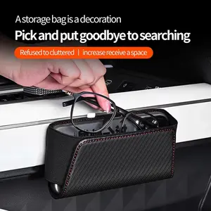 Car Glasses Organizers Pocket Bags Leather Car Adhesive Storage Box Collecting Bag Cards Phone Key Sticky Pouch In Car Interior Car Organization Supplies