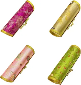 4PCS Lipstick Case with Mirror Lipstick Case Storage Case Kiss Lock of Iron Cylinder Mini Portable Vintage Floral Pattern Jewelry Case Cosmetic Case