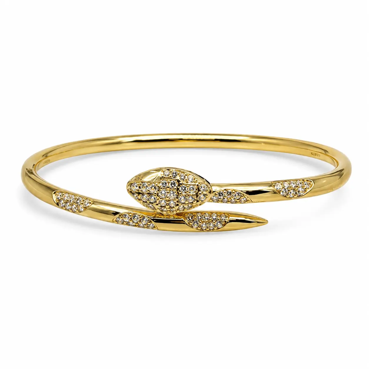 Gold-Tone Snake-Inspired Wrap Bangle Bracelet with Clear Decorative Accents for Women