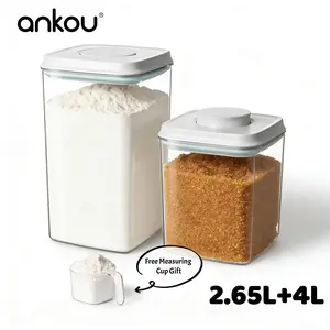 ANKOU 2.65L+4L Large Capacity Food Storage Containers Set, Leak-Proof Kitchen Organizer, Durable & Secure Design, Ideal for Daily Use, 2-Pack One-click Kitchen Jars for Rice Grain Flour Cereal Coffee Spaghetti Pasta Storage