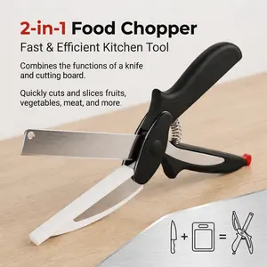 2 in 1 Kitchen Scissors for Food- Stainless Steel Blade & Plastic Cutting Board Scissors with Safety Lock | 9.6" Tomato Knife, Fruit & Vegetable Cutter -Easy-to-Use Kitchen Shears for Meat, Cheese, Holiday Gift