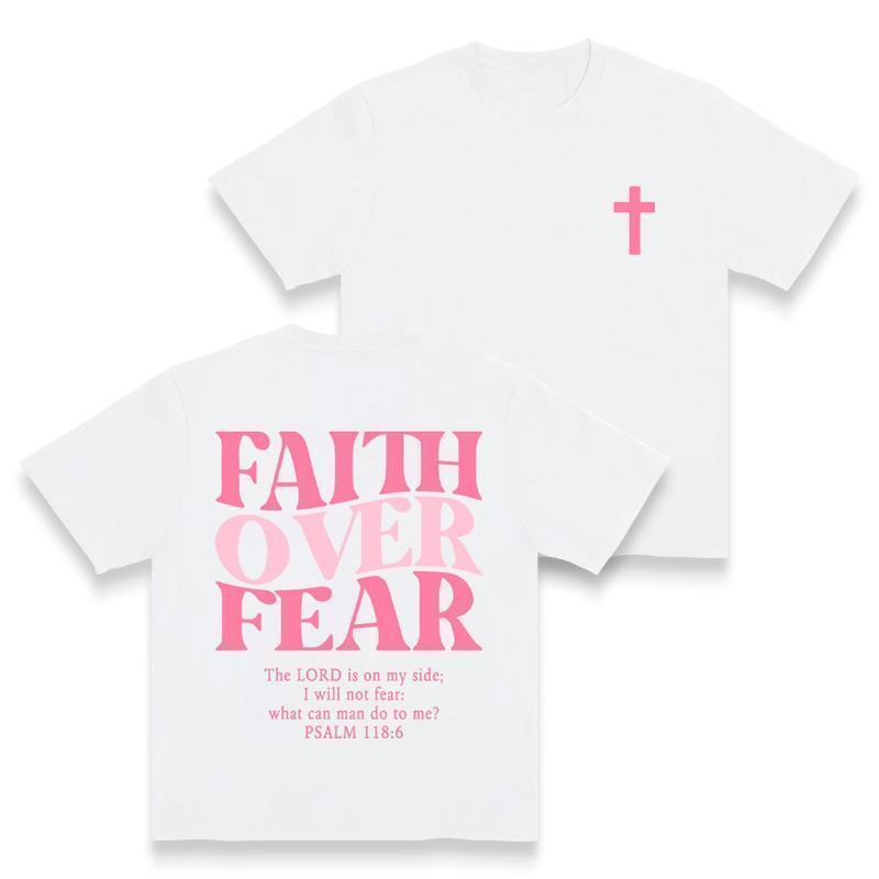 Faith Over Fear Graphic Tees - Vintage Trendy Urban Streetwear for Fashion Lovers - Stylish Casual Gym/Everyday Wear with Minimalist Bold Slogan & Soft Comfort For Women For Men 180G/230G 100%25 cotton, lightweight and breathable, soft and comfortable