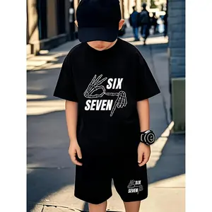 Six Seven Boys' Short Sleeve T-Shirt - Cool Skull Gesture 6.7 Design, Casual Crew Neck, Spring/Summer/Fall Outdoor