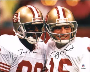 Joe Montana & Jerry Rice San Francisco 49ers Autographed 16" x 20" White Jersey Close-Up Photograph - Fanatics Authentic Certified