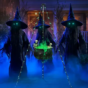 1pc Vintage Black Plastic Witch Cauldron with Glowing Green LED Lights & Skull Smoke Filler - USB-Powered Indoor/Outdoor Halloween Decoration with Sturdy Tripod Base, Open Top for Candy & Potion Displays, Spooky Party Decor for Witches' Bre