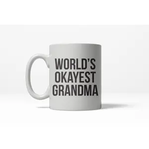 Worlds Okayest Grandma Funny Family Member Ceramic Coffee Drinking Mug 11oz Cup Funny Coffee Mugs Ceramic Printed Drinkware Cup