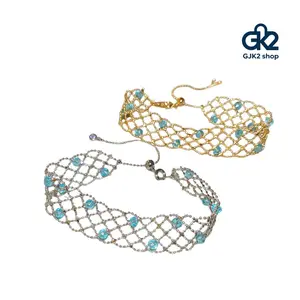 TikTok Viral Gold Mesh Crystal Beaded Bracelet - Dainty Hollow Out Elegant Bangle for Women