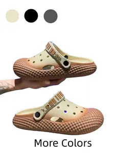 Gradient Couple Clogs, Size 36-45, 3 Colors Available, Geometric Square Print & Gradient Color Block, 2-Way Wear Non-Slip Thick-Soled, Suitable for Home & Outdoor