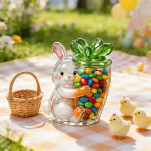 Easter Bunny Glass Candy Jar for Holiday Sweets, Kitchen Countertop Decor, Party Gift Display, Plastic Lid, 3D Printed Plastic Cover