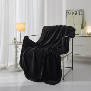 Cozy Textured Plush Throw Blanket – Black, 50"x60" Soft Fleece