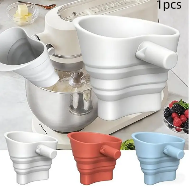 Kitchen Auxiliary Mixer Flour Funnel, Food Grade Silicone Durable Foldable Funnel, Large Capacity Standing Mixer Attachment Blender Accessories, Dishwasher Safe