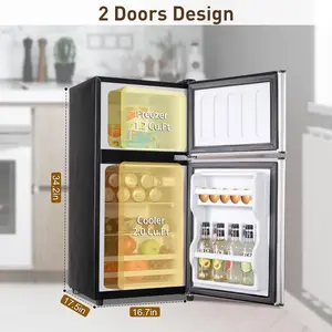 Double-Door Small Refrigerator with Adjustable 7-Level Thermostat & Separate Freezer, Dorm Fridge Compact for Kichen, RV, Office, Apartment, Silver