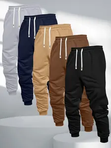 Men's Jogger Pants, 5 Pack, New Spring/Fall Collection, Solid Color, Comfortable & Casual, Elastic Waistband with Drawstring, Perfect for Travel, Vacation, Outdoor Camping, Fitness, Running, Men's Ankle-Length Pants