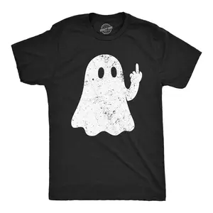 Mens Funny T Shirts Middle Finger Ghost Sarcastic Halloween Graphic Novelty Tee For Men Mens Funny T Shirts Cool Vintage Fashion T-Shirt Gift Classic Menswear Halloween Apparel for Men Novelty Tees for Guys Black -