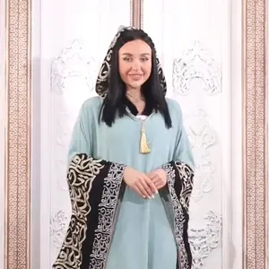 Blue Kaftan with Arabic calligraphy embroidery. One size for daily wear or occasional-Eid-Ramadan