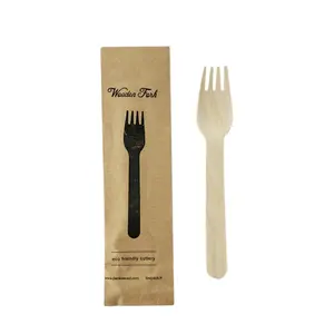 PackNwood  6.2 in. Wooden Cutlery Fork Wrapped in Paper Wrapper, Natural