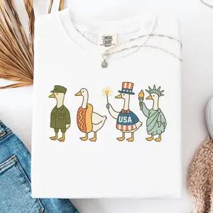 Comfort Colors 4th of July Shirt featuring a funny goose design, classic USA tee with American flag style, perfect patriotic outfit for Independence Day celebrations.