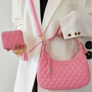 XNR25509-M2 Women's Crescent Diamond Pattern Solid Color Handbag