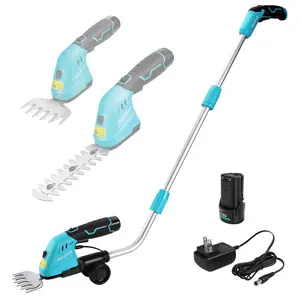 #SpringGlowUp DURATECH Cordless Grass Shear & Shrubbery Trimmer, 12V 3-in-1 Electric Hedge Trimmer & Grass Trimmer with 50 Inches Wheeled Extension Handle, 2.0Ah Li-Ion Battery & Fast Charger for Garden Yard Lawn
