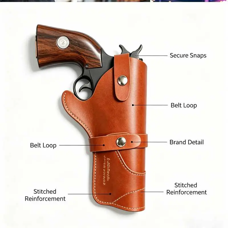 Vintage Western Leather Revolver Holster OWB Belt Carry Holster Dual Snap Lock Fast Draw Cowboy Gun Holster for Outdoor EDC Cosplay