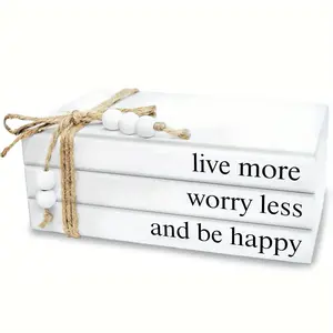 1set White decorative books set for living room decoration, wooden farmhouse stacking books home decor, faux wood bookshelves for shelf decoration, mantelpiece decoration, rustic office stacking display books for Christmas, New Year, birthday gifts Signs