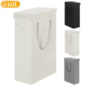 60L Ultra-Thin Laundry Basket, Foldable Design with Handle, Portable Hamper for Dorms & Bedrooms, No Lid/waterproof Cover Options, Dirty Clothes Basket