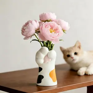 Cute Cat Paw Flowers Vase Dried Floral Resin Vase for Home, Office, Bookshelf & Space-Saving Organizer, Cat Lover Christmas Birthday Gifts (Not Including Flowers)