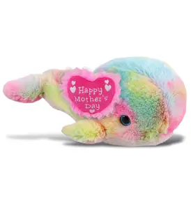 DOLLIBU 9" Large Whale Stuffed Toy - Super-Soft Polyester, Embroidered Heart, Ocean Theme, Rainbow Look, Mother's Day Gift
