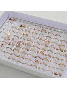 45pcs Set Elegant Alloy Rings With Pearls & Faux Gemstones - Versatile & Fashionable, Suitable For Daily Wear And Parties By Women